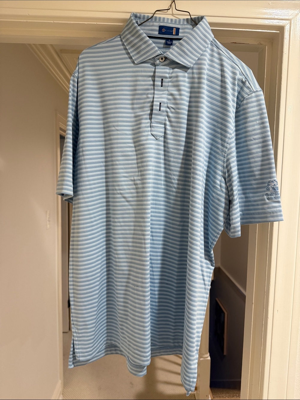 Stitch Golf Blue Striped Performance Polo Shirt